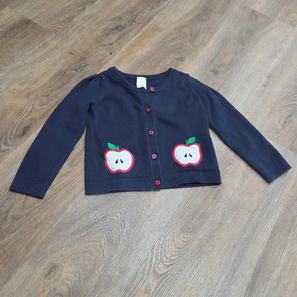 Gymboree Girls Navy Blue Apple Cardigan Sweater 5T Cotton Knit Back to School